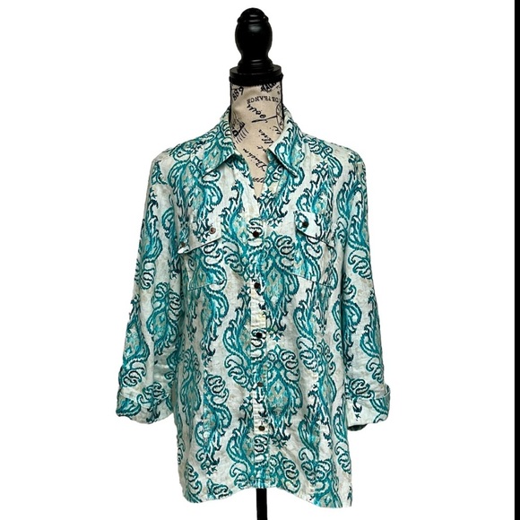 JM collection Womens Linen Button Up Coastal Gramma Preppy Beachy Y2k Retro 12 - Picture 1 of 8